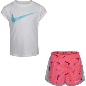 Nike Dri-Fit Little Girl's  2-Piece Graphic Tee & Short Set 4T Sunset Pulse